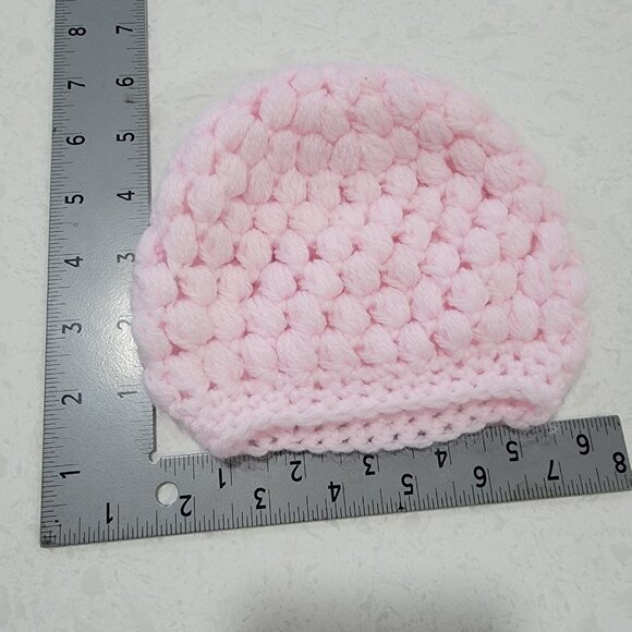 Hand Knit Baby Infant Girl Hats Lot Of 3 - Picture 5 of 7